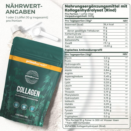 Primal Harvest kolagēna pulveris (30 porcijas) - bioaktīvs augstākās kvalitātes kolagēna komplekss - ilgtspējīgi barots ar zāli - kolagēna hidrolizāts - bezgaršīgs - optimāla šķīdība (kolagēns)