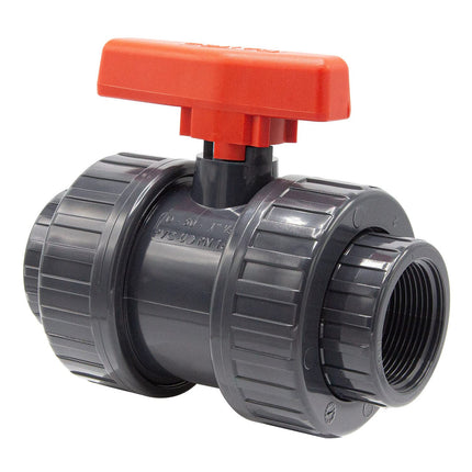 PVC lodveida vārsts ar iekšējo vītni I 1 1/2" x 1 1/2" I Skrūvju savienojums savienotājiem ar ārējo vītni I Divvirzienu noslēgvārsts I PVC cauruļu savienotājs I Lodveida vārsts baseinu un dīķu būvniecībai I bm038