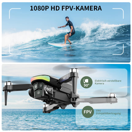F417 drons ar 1080P kameru pieaugušajiem, 90° regulējams, RGB LED lente, WiFi FPV pārraide, divu kameru droni iesācējiem, bezkontaktu, RC kvadrokopters, ideāli piemērots iesācējiem un izklaidei brīvā dabā, rokassoma