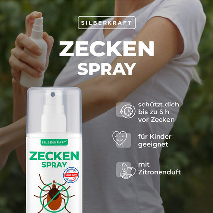 Silberkraft ērču aerosols 100 ml, pretērču līdzeklis, aizsardzība pret ērcēm un odiem, ķermenim un apģērbam, atbaida un atbaida, ar citrona aromātu