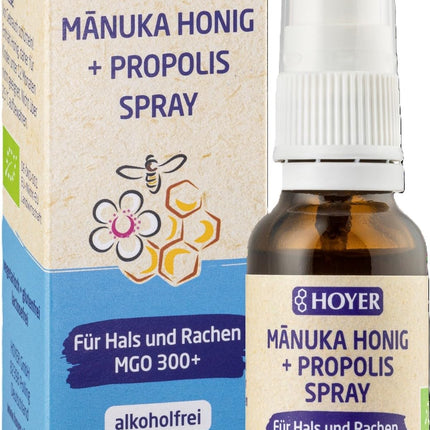HOYER Manuka medus + propolisa aerosols ORGANISKAIS ar īstu Manuka medu MGO 300+ bezalkoholisks - 20ml