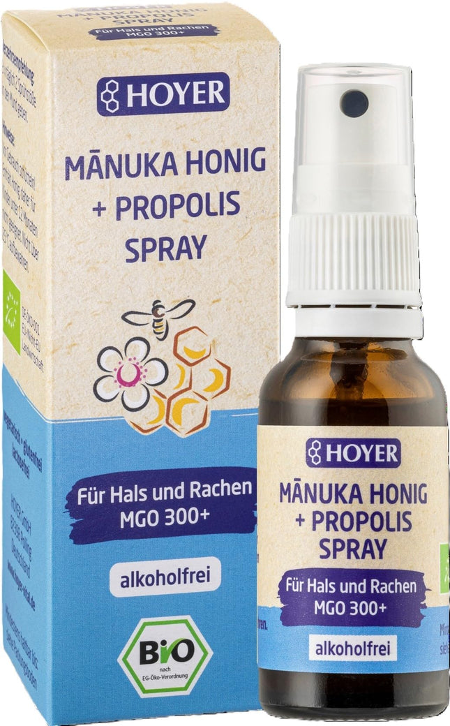HOYER Manuka medus + propolisa aerosols ORGANISKAIS ar īstu Manuka medu MGO 300+ bezalkoholisks - 20ml