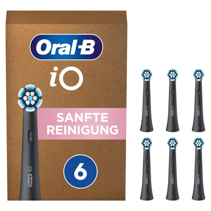Oral-B iO Gentle Cleaning elektriskās zobu birstes uzgaļi, 6 gab. iepakojumā, maiga zobu tīrīšana, oriģinālais zobu birstes uzgalis Oral-B iO zobu birstēm, pastkastītei drošs iepakojums, melns