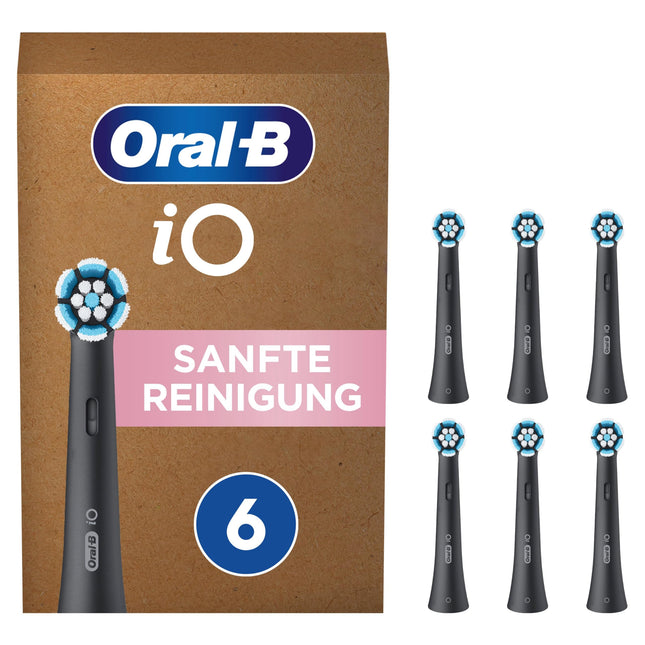 Oral-B iO Gentle Cleaning elektriskās zobu birstes uzgaļi, 6 gab. iepakojumā, maiga zobu tīrīšana, oriģinālais zobu birstes uzgalis Oral-B iO zobu birstēm, pastkastītei drošs iepakojums, melns