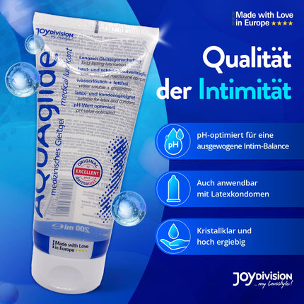Joydivision Original AQUAglide 200 ml dabīgs lubrikants, kristāldzidrs un vegānisks lubrikants, pH optimizēts un saderīgs ar lateksa prezervatīviem