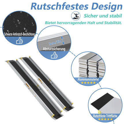 YRHome 2X teleskopiskā ratiņkrēslu rampa 107–183 cm regulējama teleskopiskā rampa ar neslīdošu un pārnēsājamu teleskopisko rampu līdz 300 kg manuāliem ratiņkrēsliem, alumīnija rampa kāpnēm un sliekšņiem
