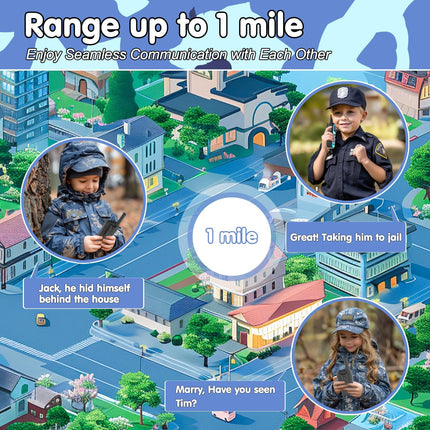 QUOLIX WalkieTalkie Kids, uzlādējama rācija ar 24 stundu sarunu laiku, 3 km diapazonu, 8 kanāli un 99 kodi, LED lukturītis, maskēšanās dizaina rācijas āra aktivitātēm, kempingam, pārgājieniem (4 krāsas)