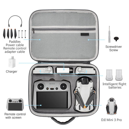 xocome DJI Mini 3 PRO rokassomas un plecu somas organizators DJI Mini 3 Pro dronu aksesuāriem - pārnēsājama cieta rokassoma (DJI RC ar ekrāna tālvadības pulti)