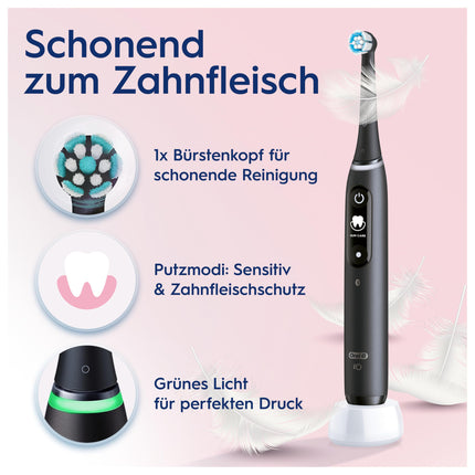 Oral-B iO Series 6 Plus Sensitive Edition elektriskā zobu birste, PLUS 3 birstes galviņas, 5 tīrīšanas režīmi zobu kopšanai, ceļojumu maciņš, Braun dizains, pelēka opāla