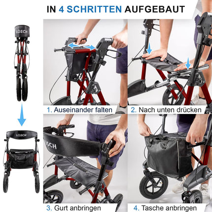 TABAS salokāms un viegls rollators ar sēdekli | Cenas/veiktspējas uzvarētājs | Āra rollators ar pneimatiskajām riepām, sēdekļa un muguras siksnu, somas un spieķa turētāju | Rollators senioriem | Lösch Reha palīglīdzekļi staigāšanai