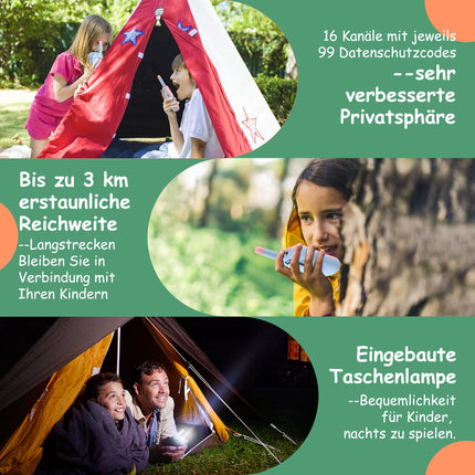 Kidsfun 2×Rācija bērniem, USB uzlādējama āra rotaļu rācija ar lukturīti, dāvana zēniem un meitenēm no 3 gadu vecuma, 3 jūdžu darbības rādiuss iepirkšanās, brīvā dabā, kempingam. Rozā