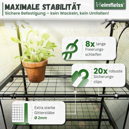 Heimfleiss® tuneļa tipa siltumnīca ar 4 līmeņiem | Balkona siltumnīca maza | Dārza siltumnīca vētras un ziemas izturībai | Augu telts, kas izgatavota no folijas un metāla rāmja | Audzēšanas plaukts Siltumnīcas balkona siltumnīca
