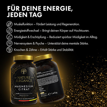 NEOLYMP magnija citrāta kapsulas ar augstu devu - 360 mg elementārā magnija vienā devā - ražots Vācijā - vegāns, laboratorijā pārbaudīts un ilgtspējīgs brūnais stikls (magnija citrāts 180 kapsulas)