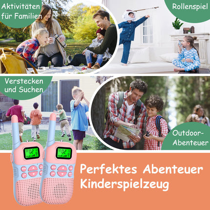 Kidsfun 2×Rācija bērniem, USB uzlādējama āra rotaļu rācija ar lukturīti, dāvana zēniem un meitenēm no 3 gadu vecuma, 3 jūdžu darbības rādiuss iepirkšanās, brīvā dabā, kempingam. Rozā