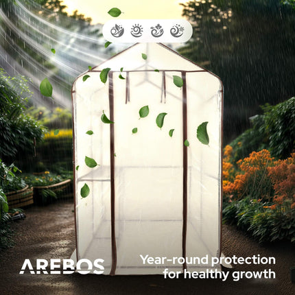 Arebos Premium plēves siltumnīca ar 2 līmeņiem - 120 x 186 x 190 cm siltumnīca ar plauktiem - vietu taupoša, augstas kvalitātes siltumnīca dārziem un balkoniem, stabila un viegli saliekama