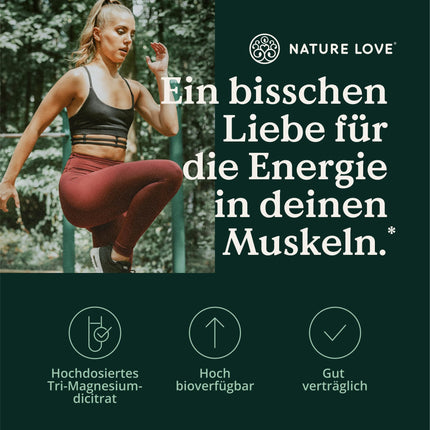 NATURE LOVE® Magnija citrāts – 2320 mg magnija citrāts (no kuriem 360 mg elementārā magnija) – 180 kapsulas – augsta deva, laboratoriski pārbaudīts, bez piedevām, vegāns un izstrādāts Vācijā
