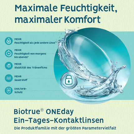 Bausch + Lomb Biotrue ONEday dienas kontaktlēcas, sfēriskas kontaktlēcas, mīkstas, 30 gab. / BC 8,6 mm / DIA 14,2 mm / -2,25 dioptrijas
