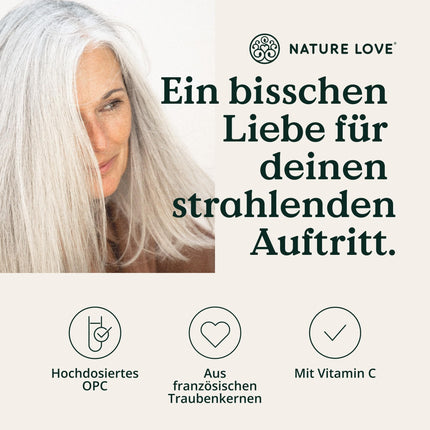 NATURE LOVE® OPC vīnogu kauliņu ekstrakts - 180 kapsulas - Augsta deva ar 800 mg ekstrakta dienā - no Francijas vīnogām - ar dabīgu C vitamīnu - laboratoriski pārbaudīts, vegāns, ražots Vācijā