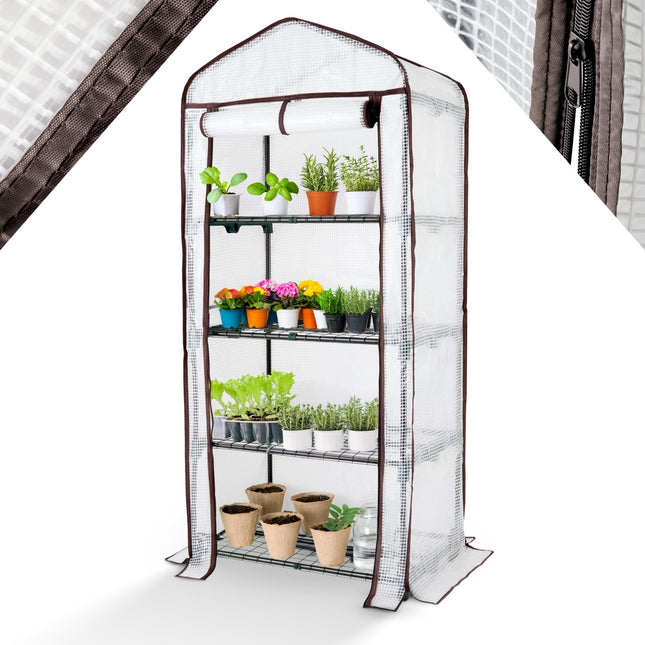 Arebos Premium 4 līmeņu polituneļa siltumnīca - 70 x 50 x 158 cm siltumnīca ar 4 plauktiem - vietu taupoša, augstas kvalitātes audzēšanas māja dārzam, balkonam, stabila un viegli saliekama