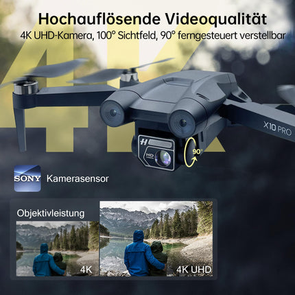 CHUBORY X10 PRO GPS drons ar 4K UHD kameru pieaugušajiem, 90 minūšu lidojuma laiks, 1000 metru vadības diapazons, automātiska atgriešanās, sekošanas režīms, bezsuku motors, 5G RC kvadrokopters iesācējiem