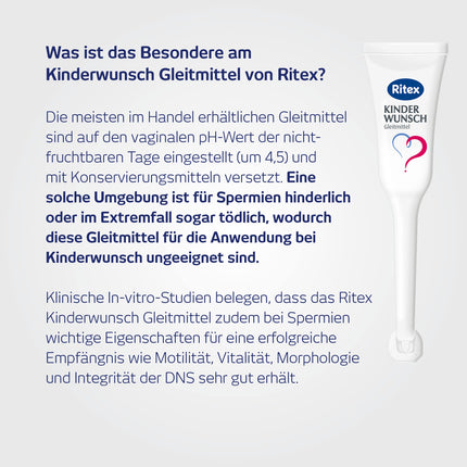 Ritex Kinderwunsch lubrikants – spermai draudzīgs lubrikants dabiskas apaugļošanās veicināšanai, 8 x 4 ml, optimizēta viskozitāte un pH vērtība – klīniski pārbaudīts, ražots Vācijā