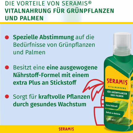 Seramis Vital Food zaļajiem augiem un palmām, 500 ml – Augu mēslojums optimālai augšanai, šķidrs mēslojums ar praktisku dozēšanas palīglīdzekli, zaļš