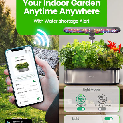 LETPOT LPH-SE WiFi hidroponiskā audzēšanas sistēma, 12 pākstis viedajam garšaugu dārza komplektam lietošanai iekštelpās, iekštelpu dārzs ar 24 W LED audzēšanas lampu, 5,5 l ūdens tvertni, sūkņa sistēmu, automātisko taimeri