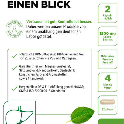 Tīra holīna kapsulas - 240 kapsulas ar 750 mg holīna bitartrāta - 4 mēnešu krājumi - aknas, homocisteīns un lipīdu metabolisms - aktīvs holīns - dabīgs - augsta deva - vegāns