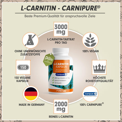 L-karnitīns augstā devā 2000 mg - 150 Carnipure® L-karnitīna kapsulas ar L-karnitīna tartrātu - augstākās kvalitātes izejviela Carnipure® no Lonzas - bez nevēlamām piedevām - laboratorijā pārbaudīts ar sertifikātu - vegāns