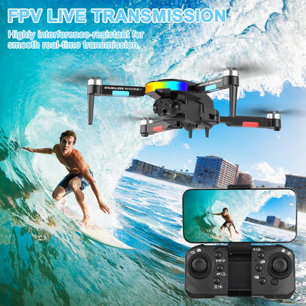 Drons ar 4K kameru, GuKKK mini drons ar 2 HD kamerām, salokāms FPV drona tiešraides pārraide, elektriski regulējama kamera ar 2 baterijām, RC droni WiFi FPV pārraides kvadrokopteris iesācējiem
