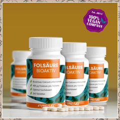 Folijskābe BIOAKTIV 400µg - 365 folskābes tabletes ar bioaktīvo L-5-MTHF folskābi - optimāli dozētas auglībai un grūtniecībai - laboratoriski pārbaudītas ar sertifikātu - 100% vegānas - viena gada krājums