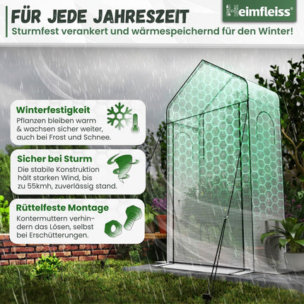Heimfleiss® tomātu siltumnīca balkonam un dārzam | Tomātu siltumnīca maza | Ziemai izturīga polituneļa siltumnīca | Tomātu istabas augu telts, kas izgatavota no folijas un metāla rāmja | Pavairošanas mājas balkona siltumnīca
