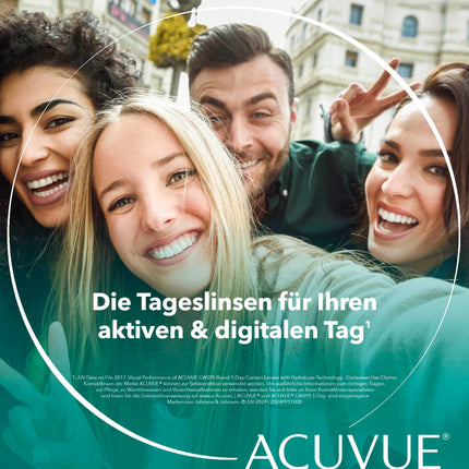 ACUVUE OASYS 1-Day dienas kontaktlēcas palīdz mazināt nogurušu un sausu acu sajūtu – Dienas kontaktlēcas ar -2,75 dpt un BC 8,5 – UV aizsardzība un ērta valkāšana – 90 lēcas