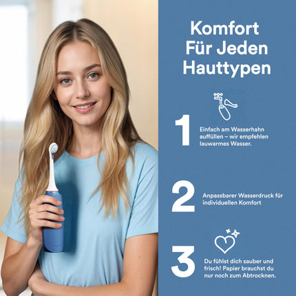 HappyPo sēžamvietas duša ar uzglabāšanas maisiņu, optimizēts dizains, maigs jutīgai ādai, sievietēm, vīriešiem un bērniem, sēžamvietai un intīmajai zonai, maigs un tīrs - plastmasa - zila
