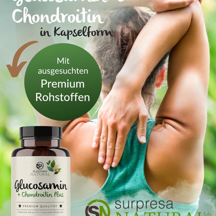 Surpresa dabīgās glikozamīna un hondroitīna kapsulas ar augstu devu I 1 x 195 kapsulas I 1500 mg glikozamīna un 1200 mg hondroitīna vienā dienas devā I Uztura bagātinātājs bez piedevām un laboratoriski pārbaudīts