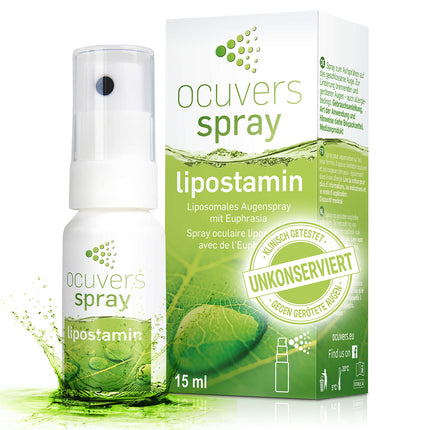 Ocuvers Lipostamin acu aerosols - ar eifrāziju – 15 ml acu aerosols pret apsārtušām acīm, bez konservantiem pat alerģiju gadījumā, alternatīva acu pilieniem
