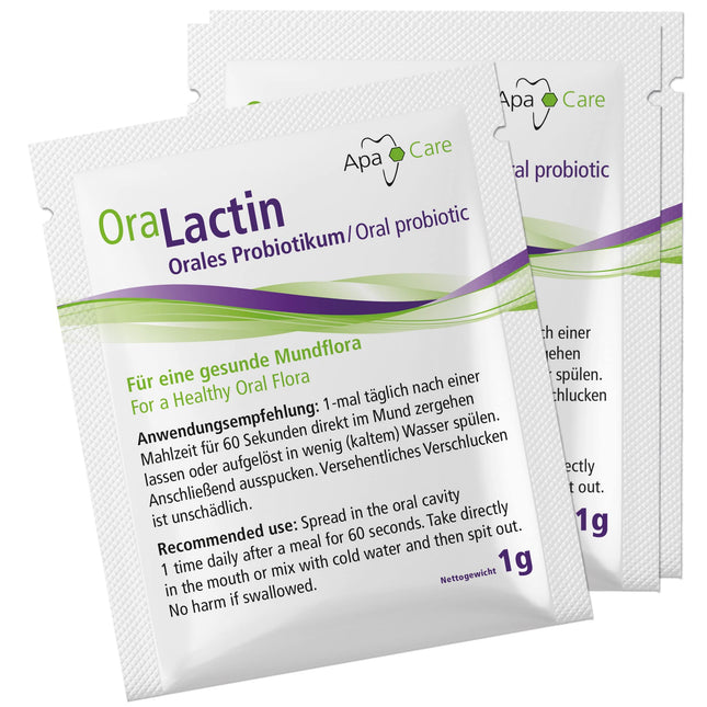 ApaCare OraLactin perorālais probiotiskais pulveris | Probiotika progresīvai zobu un mutes dobuma kopšanai | Svaigai elpai un veselīgai mutes dobuma florai | 30 paciņas