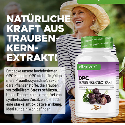 OPC vīnogu kauliņu ekstrakts - 300 kapsulas - 1000 mg ekstrakta ar 700 mg OPC - Augstākais OPC saturs saskaņā ar HPLC - Laboratorijā pārbaudīts OPC no Eiropas vīnogām - Vegāns - Augsta deva