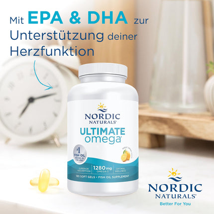Nordic Naturals, Ultimate Omega, 180 bezglutēna mīkstās kapsulas, 1280 mg Omega-3 vienā porcijā, bez sojas, bez ĢMO, citronu garša
