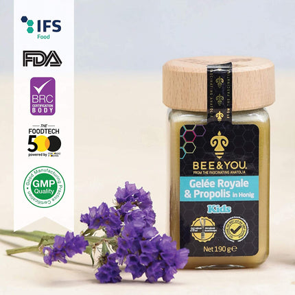 Bee&amp;You peru pieniņš un propoliss medū bērniem, 100% dabīgs, bez piedevām, neapstrādāts medus, godīgas tirdzniecības, dabīgas un kontrolētas sastāvdaļas, 33 balvas, 12 sertifikāti
