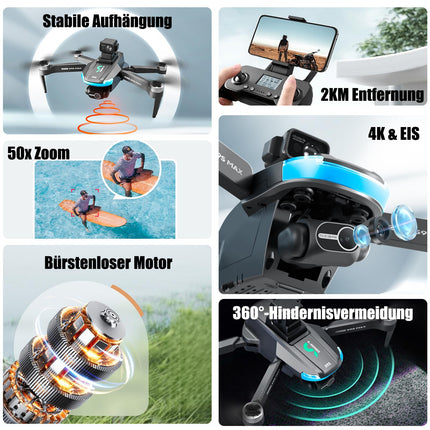 GPS drons ar 4k kameru, 2km liela darbības rādiusa 5G FPV attēla pārraide, 75 minūšu lidojuma laiks, zem 249g, vizuālā izsekošana/aktīva šķēršļu apiešana, mini kameras drons iesācējiem, pieaugušajiem un profesionāļiem (S9S)