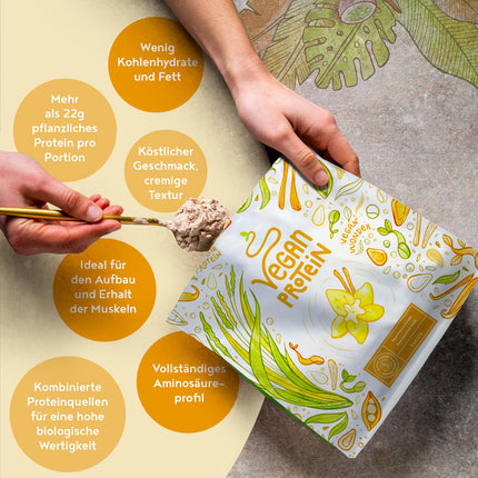 Vegānu proteīna pulveris | Vaniļa | 1,2 kg proteīna pulvera | Augstākās kvalitātes olbaltumvielas | Ražots Vācijā | Alfa pārtikas produkti