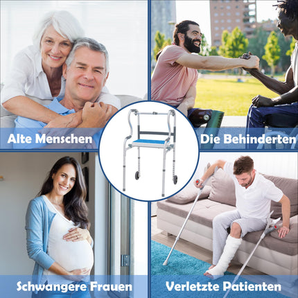 Froadp Gehhilfe für Senioren, Gehbock aus Aluminium Leicht Höhenverstellbar, Gehhilfen mit 2 Lenkrollen Rutschfest Stabil Gehwagen, Rollator Schmal für Wohnung Stehhilfe Ergonomische Griff