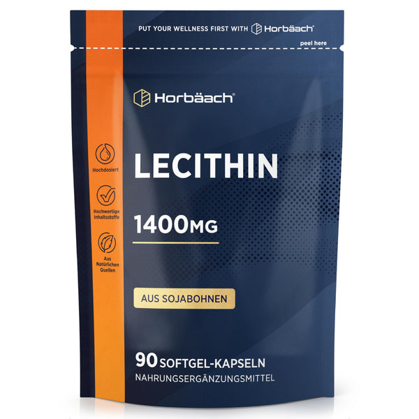 Lecitīna kapsulas 1400 mg | Augsta deva | 90 sojas lecitīna mīkstās kapsulas | Vitamīni zīdīšanas laikā ar E vitamīnu | Sojas lecitīns | Horbaach