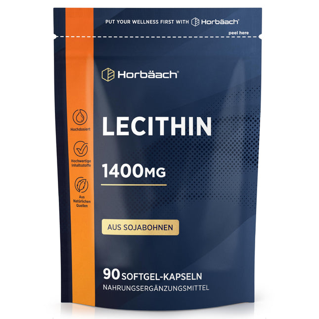 Lecitīna kapsulas 1400 mg | Augsta deva | 90 sojas lecitīna mīkstās kapsulas | Vitamīni zīdīšanas laikā ar E vitamīnu | Sojas lecitīns | Horbaach