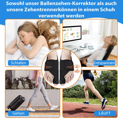 Healrecux 2x Hallux valgus korekcijas šina ar 2x pirkstu izpletējiem pirkstu taisnošanai dienā un naktī, Hallux valgus pārsējs vīriešiem un sievietēm, lielā pirksta aizsardzība