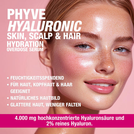 Augstas devas hialuronskābes serums PHYVE 200 ml, vegāns mitrinošs serums sejai, ražots Vācijā, ar 2% tīra, ļoti koncentrēta hialuronskābes pārdozēšanas pastiprinātāja no Svenjas Valbergas
