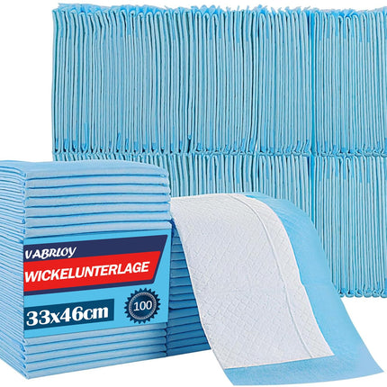 Vabrloy 100 Stück Betteinlagen Inkontinenz Einweg,Wickelunterlagen Einweg 33x45 cm,wasserdichte und Ultra-saugfähige,Inkontinenz-Bettunterlagen Einweg Inkontinenzunterlagen für ErWegwerf-Bettpads
