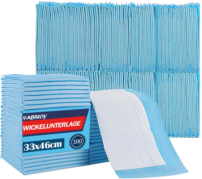 Vabrloy 100 Stück Betteinlagen Inkontinenz Einweg,Wickelunterlagen Einweg 33x45 cm,wasserdichte und Ultra-saugfähige,Inkontinenz-Bettunterlagen Einweg Inkontinenzunterlagen für ErWegwerf-Bettpads