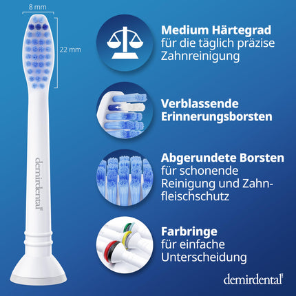 8 demirdentālo uzgaļu iepakojums, kas piemēroti Philips Sonicare nomaiņas birstēm. ProResults vidēja izmēra birstes galviņas ikdienas precīzai zobu tīrīšanai, līdzvērtīgas HX6018.
